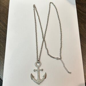 Silver anchor pendant necklace with rhinestones